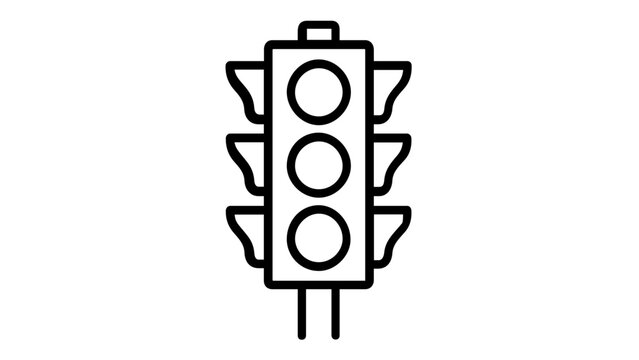 Minimalist traffic light vector icon illustration featuring a classic three-light signal design in a clean black line art style, perfect for road safety, urban transport, and city navigation.