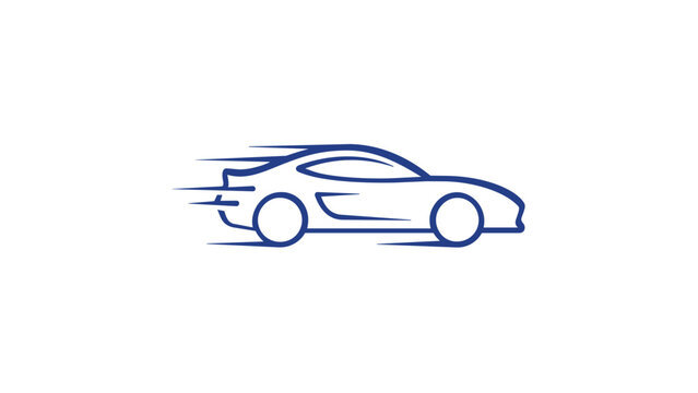 Minimalist blue gradient line art vector illustration of a sleek sports car with motion speed lines, perfect for automotive branding, racing concepts, and fast transportation icons. AI-generated.