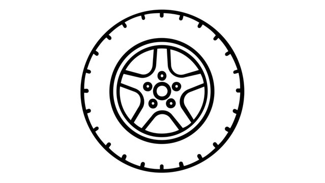 Minimalist car tire and wheel rim vector icon illustration. Professional black line art design for automotive service, repair shop, transportation, and vehicle maintenance concepts.