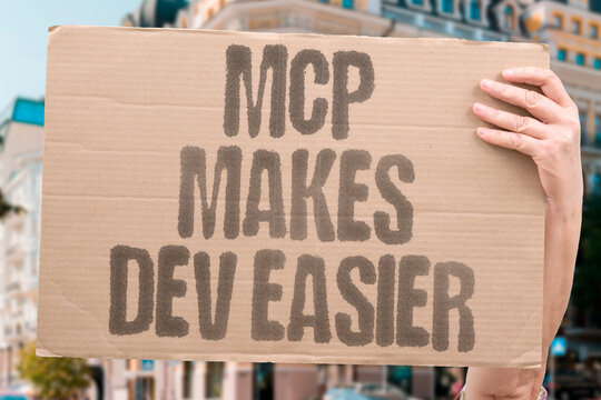 "MCP Makes Dev Easier" Model context protocol makes connecting AI tools to developer workflows far more seamless. MCP. CLI. AI. WORKFLOWS. SEAMLESS.
