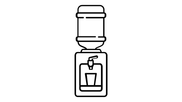 Minimalist water cooler line icon vector illustration featuring a water dispenser with a bottle and cup, perfect for office workspace, hydration, health, and business environment themes. Scalable.