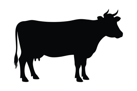 Black silhouette of a cow standing in profile farm animal illustration