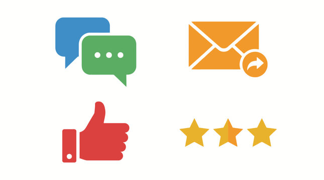 Set of flat icons for feedback, communication, and rating.