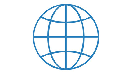 Obraz premium Thin-line world sphere icon in cool blue with meridian grid detail, conveying planetary connectivity, ecological awareness, and worldwide reach for digital interfaces and sustainability-focused