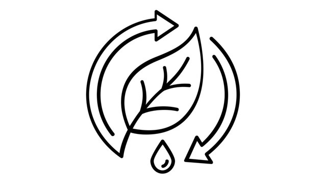 Sustainable ecology and green energy vector icon illustration featuring a leaf and water drop inside a circular recycling arrow symbol, representing environmental conservation and renewable power.