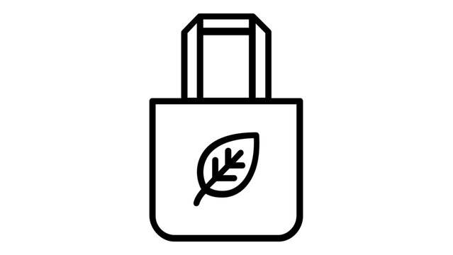 Eco-friendly reusable shopping bag vector icon illustration with leaf symbol for sustainable living, zero waste, and environmental conservation. Minimalist flat line art design for green energy.
