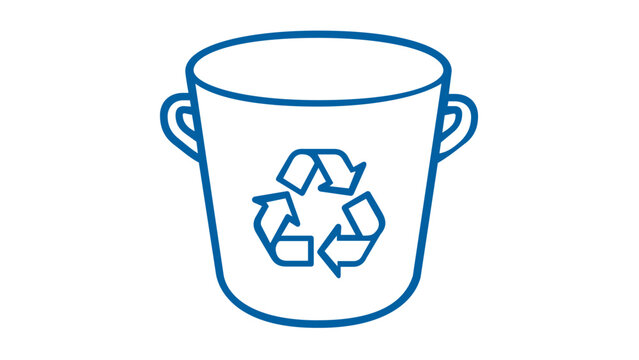 Blue line art vector icon illustration of a recycling bin with a universal recycle symbol, representing eco-friendly waste management, sustainability, and environmental protection concepts.