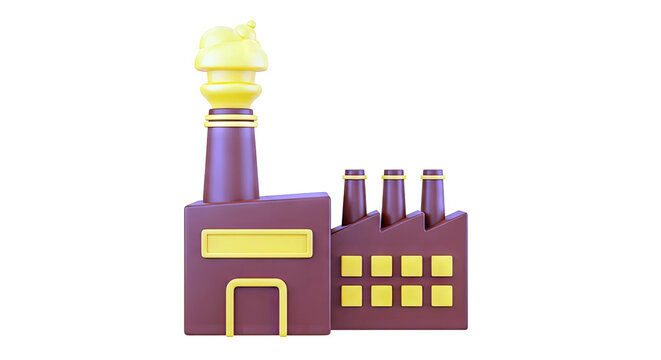 3D Render of a Brown Factory with Yellow Accents