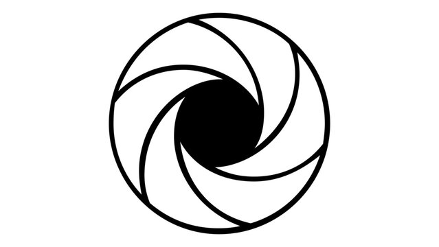 Minimalist black and white camera shutter aperture vector icon illustration. Scalable flat design symbol for photography, lens diaphragm, and media technology projects. AI-generated graphic art.