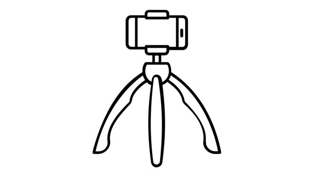 Smartphone on Tripod Vector Icon Illustration for Mobile Photography, Videography, Vlogging, and Content Creation. Minimalist Flat Line Art Design for Digital Media and Social Media Marketing.