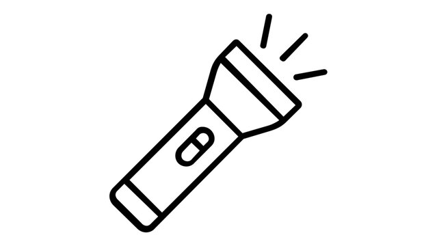 Flashlight Vector Icon Illustration: Minimalist Flat Line Art of a Portable Electric Torch with Light Rays, Scalable AI-Generated Graphic for Web Design, Mobile Apps, and Emergency Symbols.