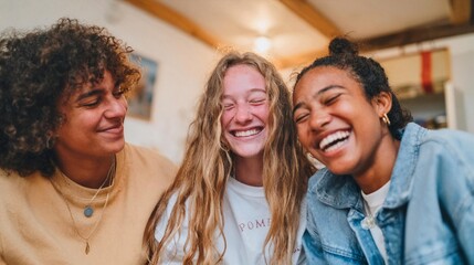 Obraz premium Friends laughing together indoors