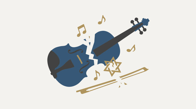 Minimalist vector of a broken violin symbolizing the lost music and culture of the Shoah