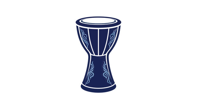 Ornate Blue Goblet Drum with Decorative Pattern on White Background