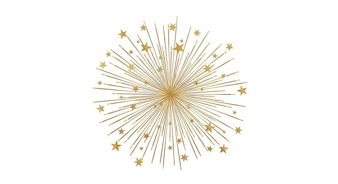 A festive gold firework illustration featuring sparkling star accents on a clean white background