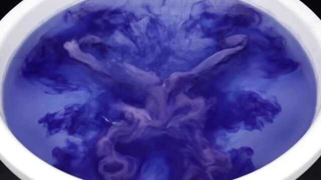blue ink dropping into water, liquid color diffusion