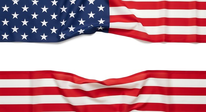 The american flag draped at the top and bottom creating a wide white space in the middle section