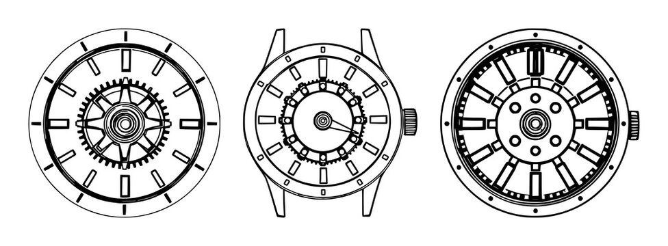Automatic watch rotor set with intricate black line art design featuring mechanical, horology, movement with timepieces and engineering