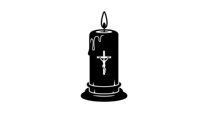 Candle Silhouette: A stark silhouette of a candle, bearing a cross, its flame dancing atop, evokes a sense of solemnity and spiritual reflection.