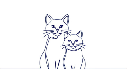 Fototapeta premium Cute Cat Couple Drawing, Minimalist Line Art, Pet Companionship