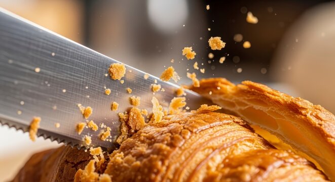 Knife cutting through peanut butter.