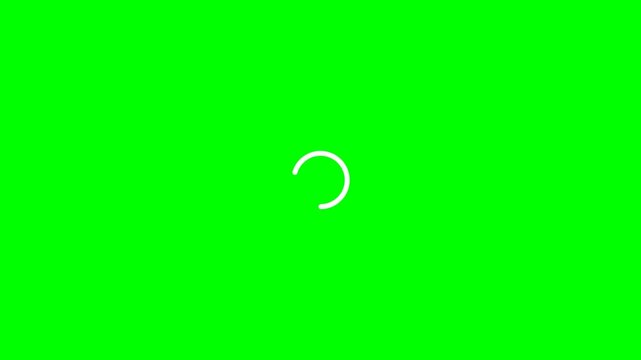 Loading circle animation on green screen background, white spinning progress bar icon, digital buffering interface element for video editing