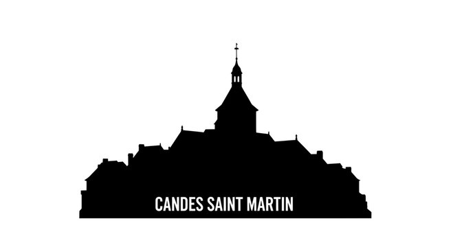 Cand&eacute;s Saint Martin silhouette: A stark silhouette captures the essence of Candes Saint Martin, France, showcasing its iconic architecture against a clean backdrop. A symbol of heritage.