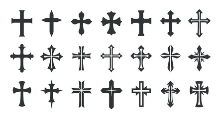 Fototapeta premium Collection of diverse cross symbols arranged in a grid with various styles and motifs.