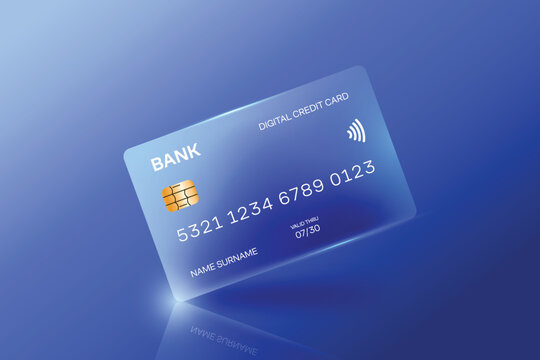 Blue bank credit debit card digital. Front view mockup design template card.