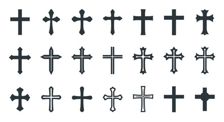 Fototapeta premium Series of Varied Crosses Displayed in Rows Highlighting Religious Symbolism and Heritage.