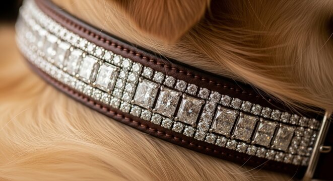 Diamond studded brown leather dog collar.