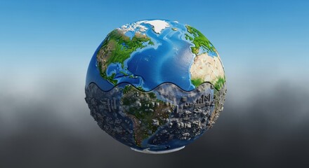 Naklejka premium Earths Dual Nature - A World Divided Between Pristine Beauty and Industrial Impact.