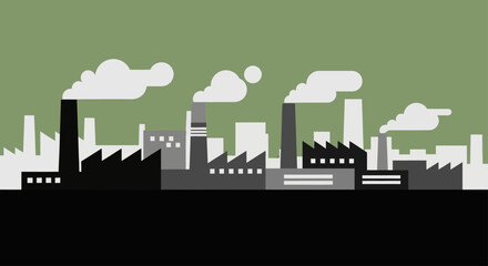 Obraz premium Industrial Factory Landscape with Smoke Stacks.