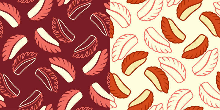 sushi seamless pattern background vector illustration. sushi ebi seamless pattern illustration. two styles sushi seamless pattern background illustration. japanese sushi food icon illustration