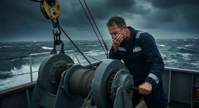 Man working on a boat.