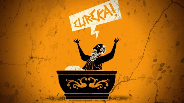 archimedes discovering buoyancy principle in bath shouting eureka in ancient greek scientific moment