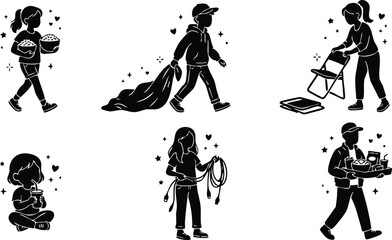 Fototapeta premium People carrying popcorn food and cleaning chair