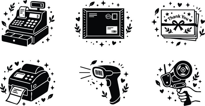 Cash register scanner and mailing tools with thank you card