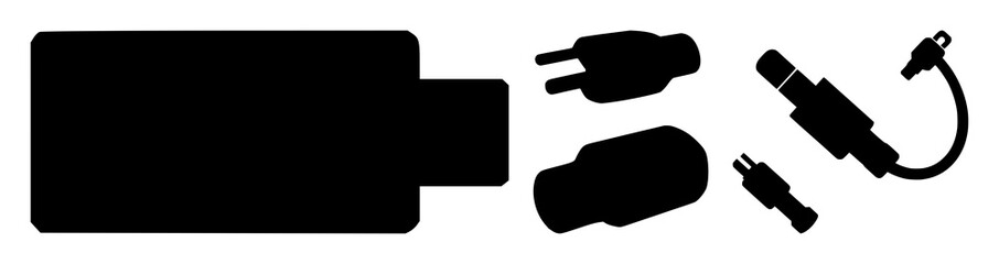 Obraz premium API connection plug and socket icon set with solid black representation on white background featuring connectivity, circuitry, technology with symbols and connectors