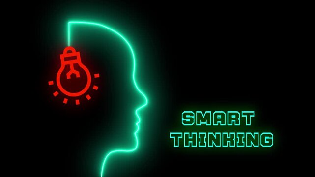  Modern neon brain and bulb icon depicting smart thinking and strategic intelligence for professional success.