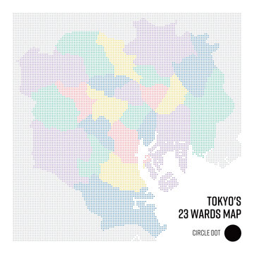 Coarse-grained Map of Japan: Tokyo's 23 wards, Grouped by Ward, Circle Dot Style