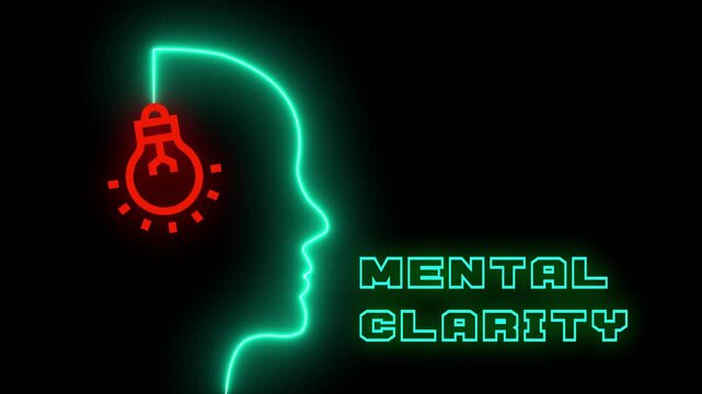  Serene mental clarity illustration with neon open mind and bright star for peaceful focus and awareness. Concept for health and psychological wellness.
