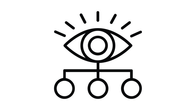 Illustration of an eye with a lightbulb symbolizing insight and three connected circles below Vector