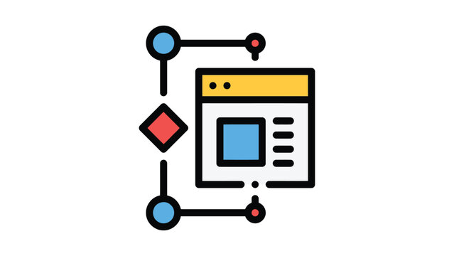Illustration of web browser connected to a network flow diagram with nodes and paths Vector