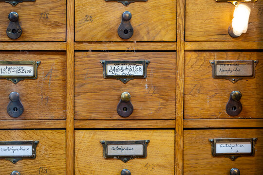Cluj-Napoca, Romania Wooden filing cabinets in a public library