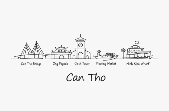Flat Design one line without breaking the Can Tho city.