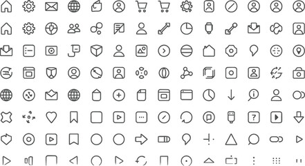Fototapeta premium Minimalist icon set, 40 line icons, web and mobile symbols, black and white