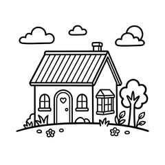 Naklejka premium Tiny House Outline Illustration, Minimal Compact Living Line Art Vector