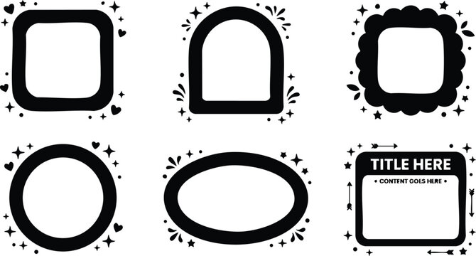 Black decorative frames with hearts stars and leaves vector art