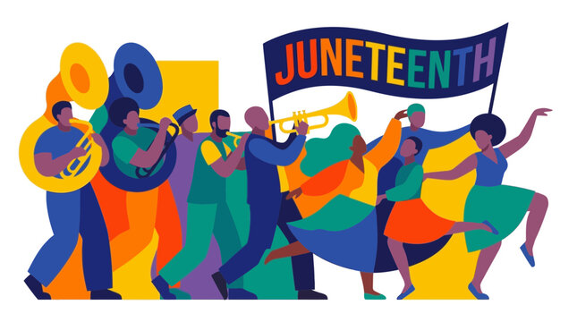 Juneteenth Celebration Parade with Musicians and Dancers Vector